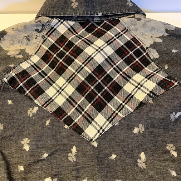 Free People Womens Long Sleeve Mixed Media Floral Dark Gray Boho Button … - Picture 4 of 12